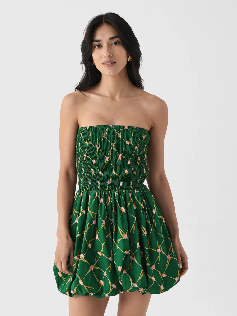 Misa Sadie bubble hem smocked dress mini tulip lattice romantic resortwear